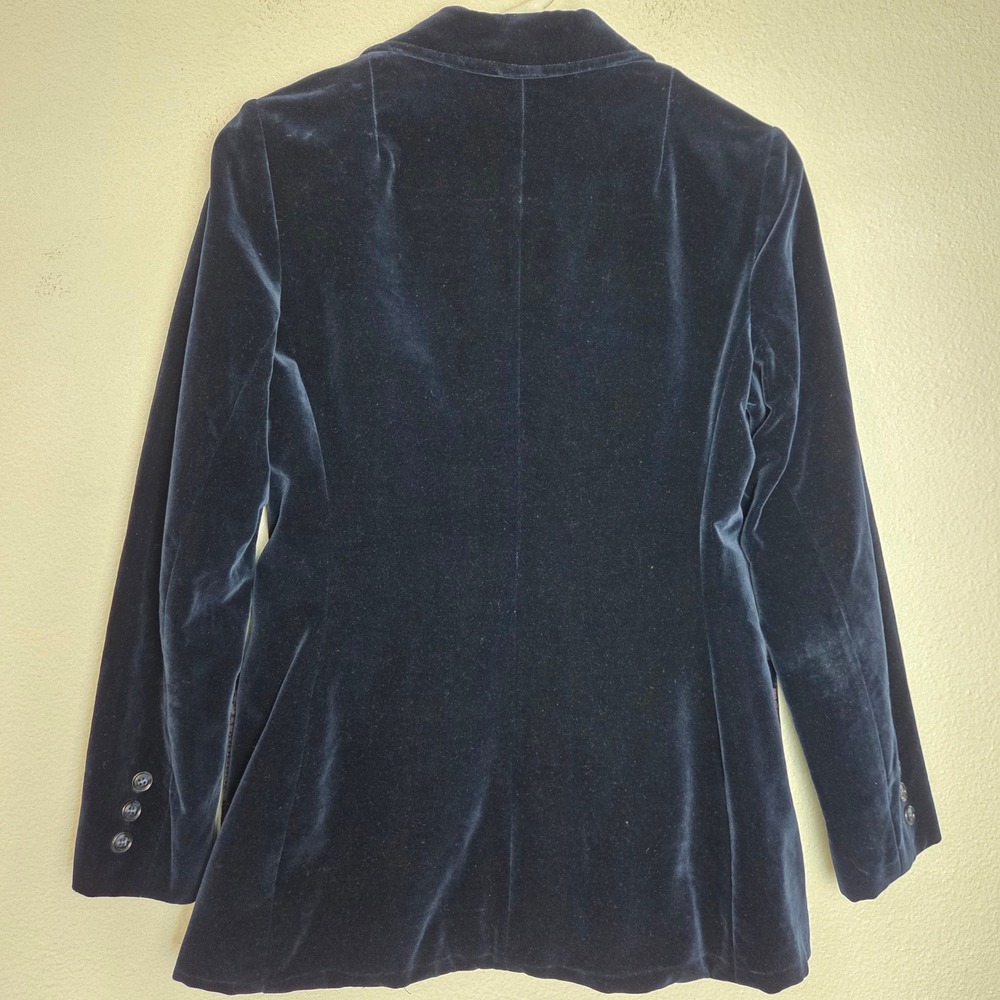 Vintage Velvet Double Breasted Blazer Peak Lapel‎ Dark Academia Navy Blue - Picture 3 of 9